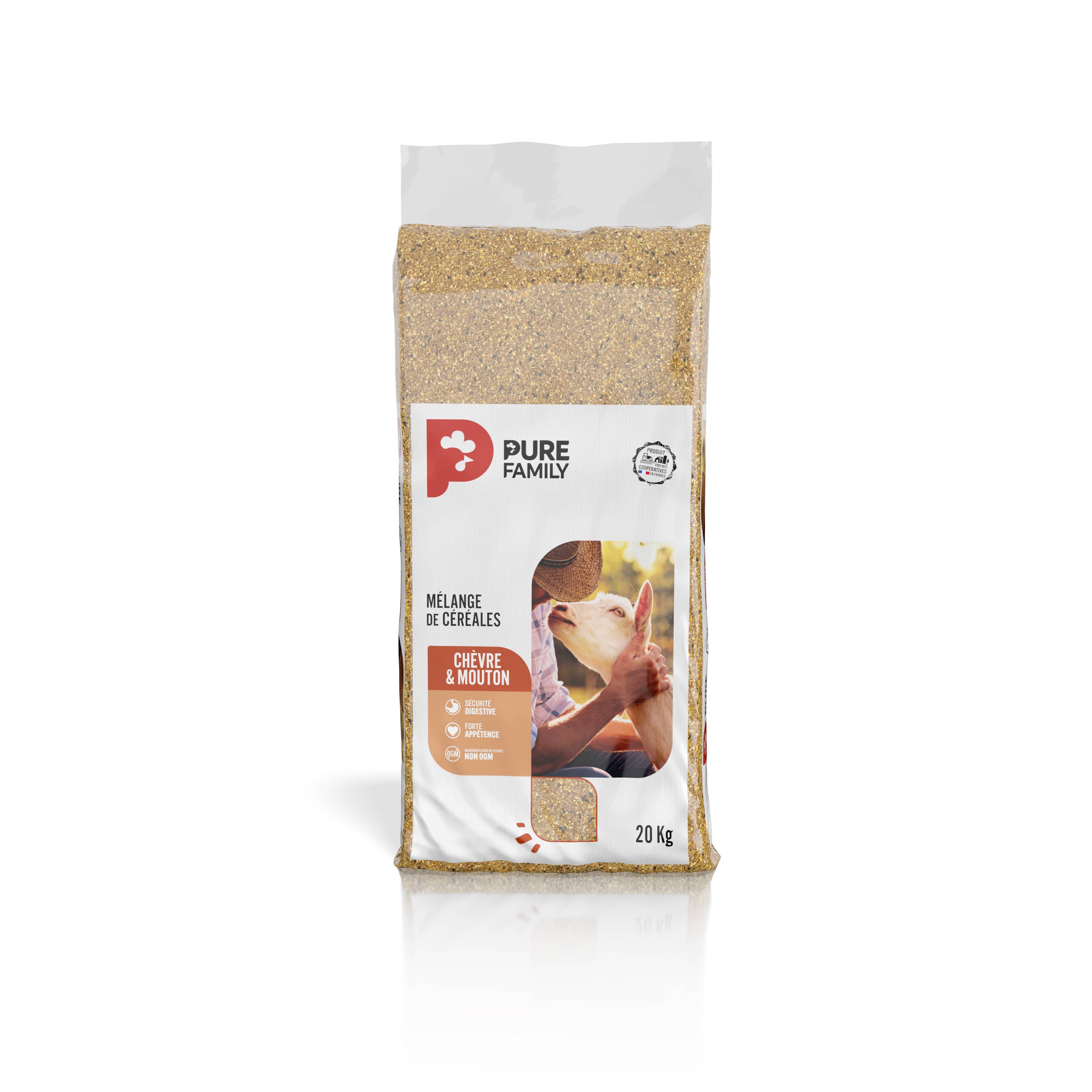 Pure Family - Mélange de Céréales Chèvre et Mouton sans OGM 20 kg - Pure Family