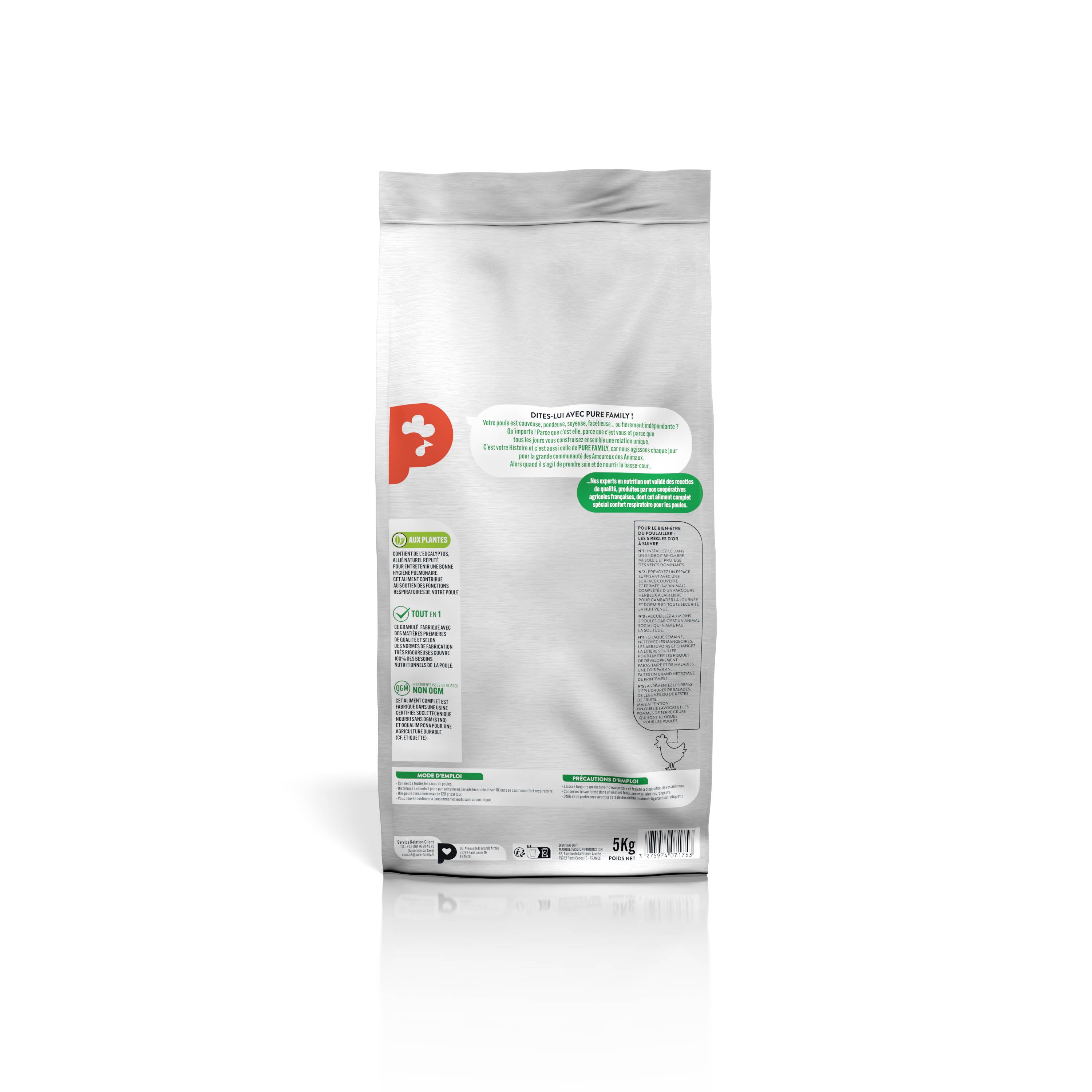 Pure Family - Aliment complet pour poule confort respiratoire 5 kg - Pure Family - Image 2