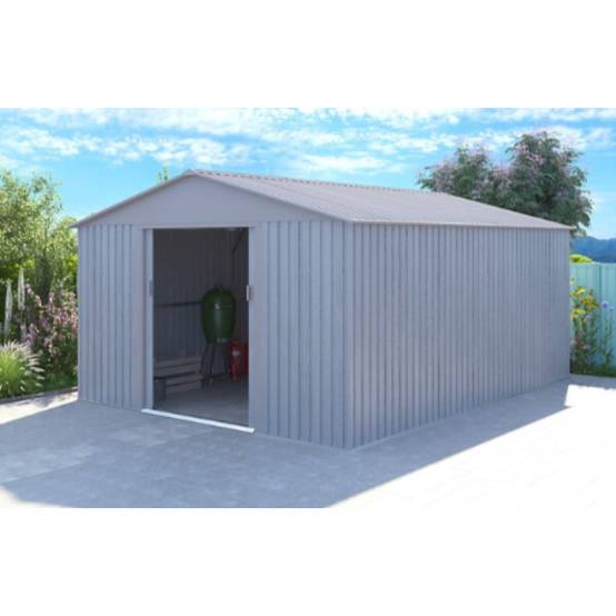 Abri de Jardin Métal Gris Bois Vieilli 321 x 421 x 205 cm 1014 - CHALET & JARDIN - Image 1