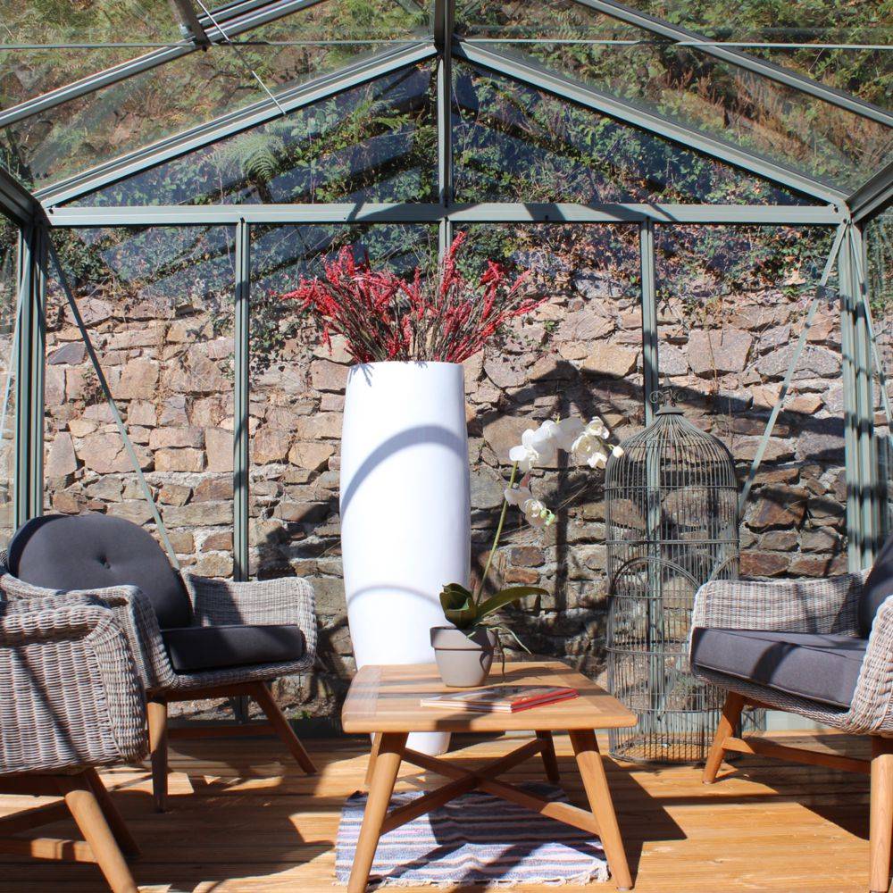 LAMS - Serre de jardin verre trempé aluminium brut 24,4 m² Supra avec embase - Lams