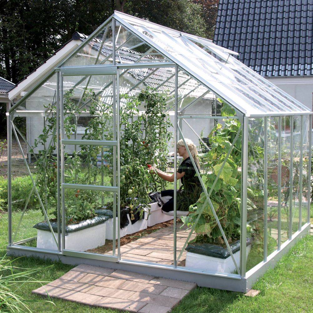 LAMS - Serre de jardin verre trempé aluminium brut 8,1 m² Carvi avec embase - Lams - Image 1