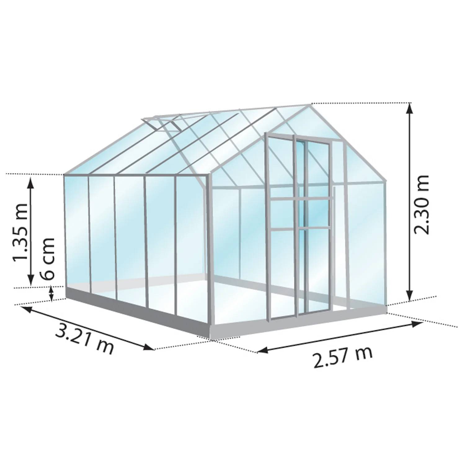 LAMS - Serre de jardin verre trempé aluminium brut 8,1 m² Carvi avec embase - Lams - Image 8