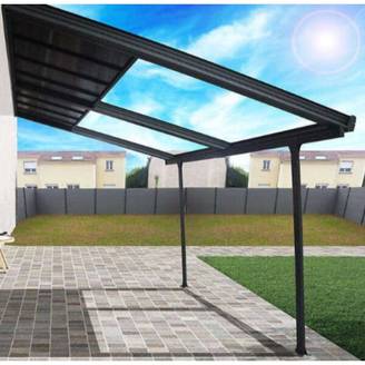 Pergola adossée aluminium avec toit coulissant 12 m2 - Habrita