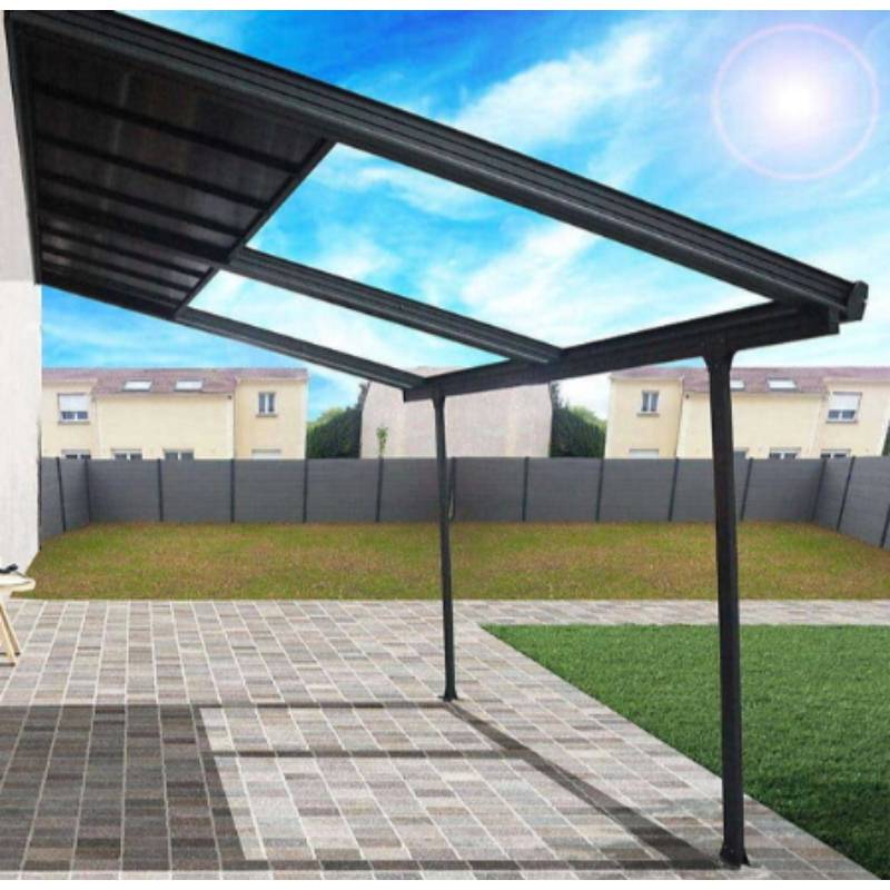Pergola adossée aluminium avec toit coulissant 12 m2 - Habrita - Image 1