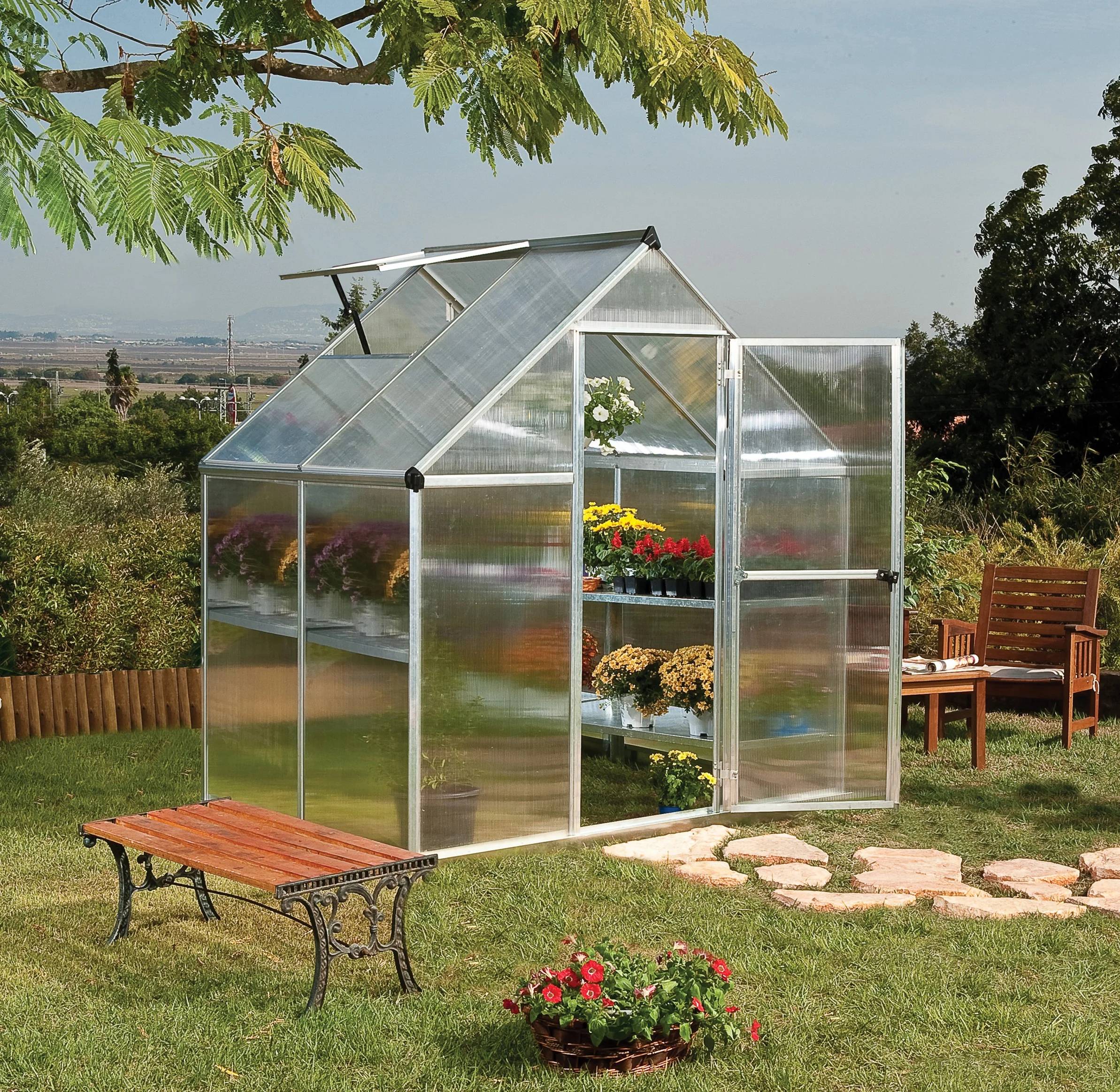 Canopia by Palram - Serre de jardin polycarbonate aluminium brut 2,3 m² Mythos avec embase - Canopia by Palram - Image 10