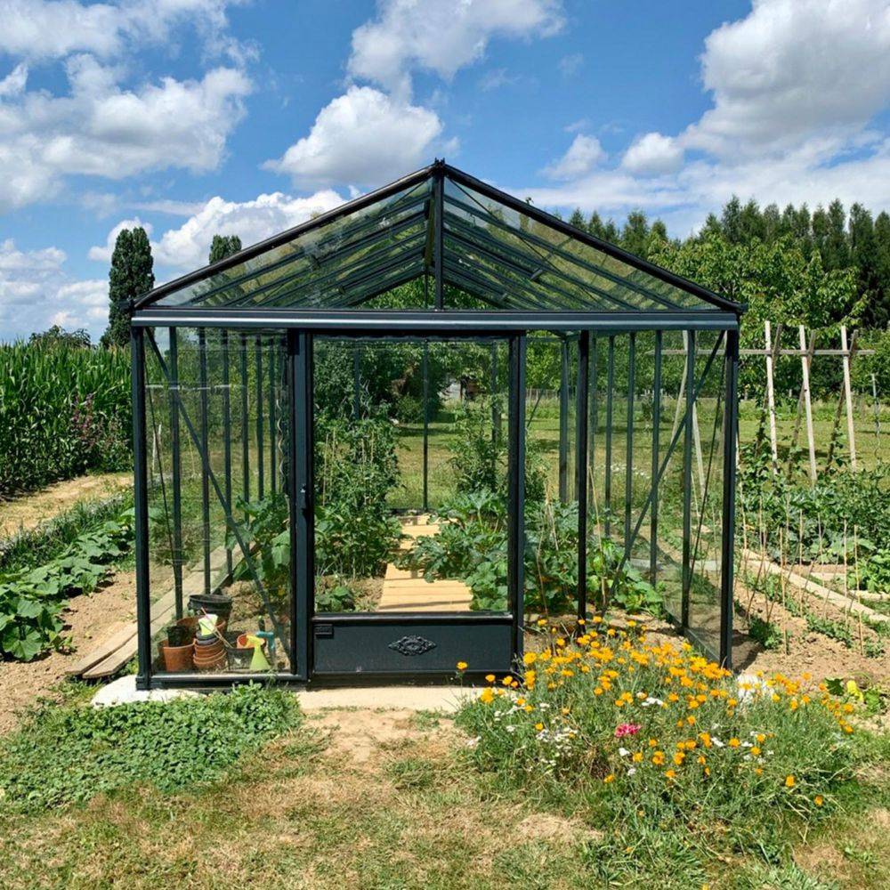 LAMS - Serre de jardin verre trempé aluminium anthracite 16,4 m² Luxia avec embase - Lams