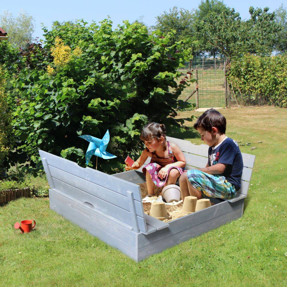 Soulet - Bac à sable bois lasuré gris avec bancs – SOULET - Image 1