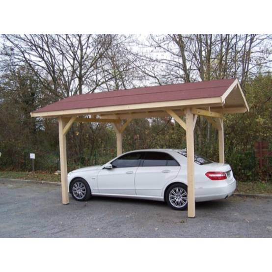 Carport bois avec toit double pente Habrita : 1 voiture- 17,50 M2 - Image 1