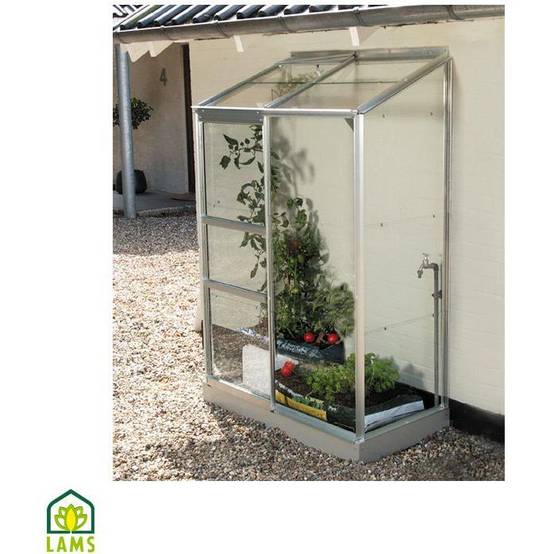 LAMS - Serre de jardin adossée verre trempé aluminium brut 0,9 m² Melissa avec embase - Lams - Image 1