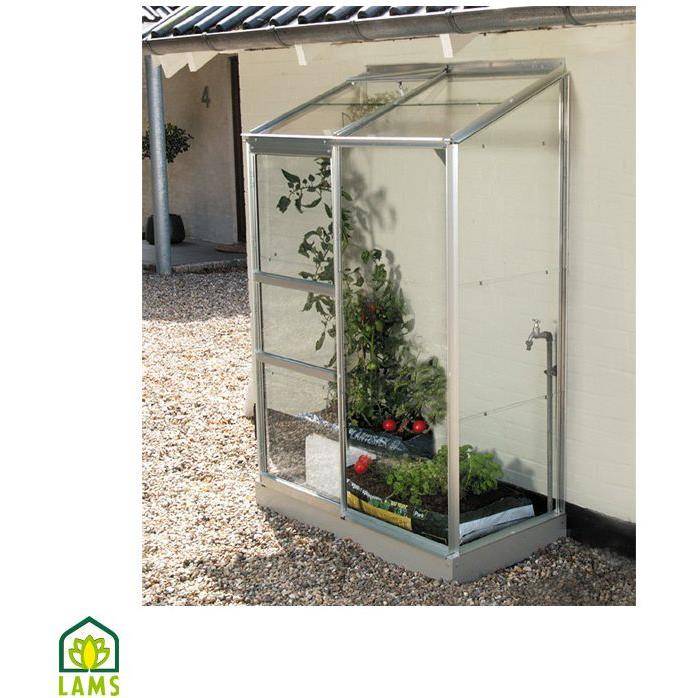LAMS - Serre de jardin adossée verre trempé aluminium brut 0,9 m² Melissa avec embase - Lams - Image 1