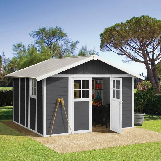 Abri de jardin PVC Gris foncé 11 m² avec Kit de fixation – GROSFILLEX - Image 2
