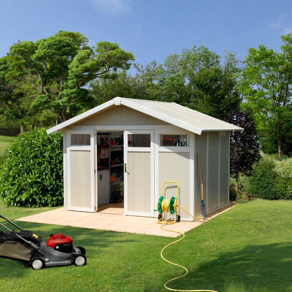 Grosfillex - Abri de Jardin PVC Gris Vert avec Kit de Fixation 7,5m² Ep.26mm Utility– GROSFILLEX - Image 1