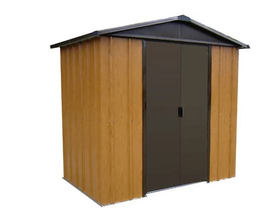 Abri de Jardin Métal Marron Aspect Bois 202 x 137 x 189 cm – YARDMASTER - Image 1