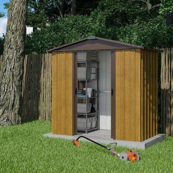 Abri de Jardin Métal Marron Aspect Bois 202 x 137 x 189 cm – YARDMASTER - Image 6