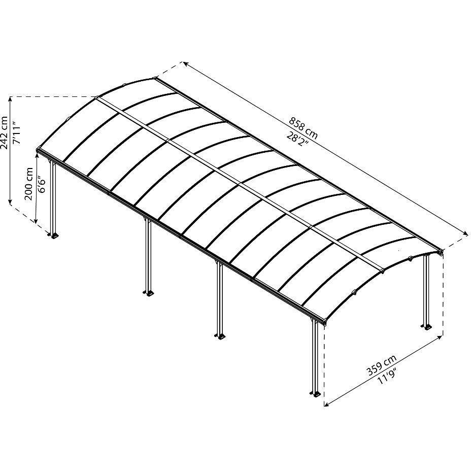 Carport aluminium toit polycarbonate Arcadia : 2 voiture 30,8 M2 - Image 6