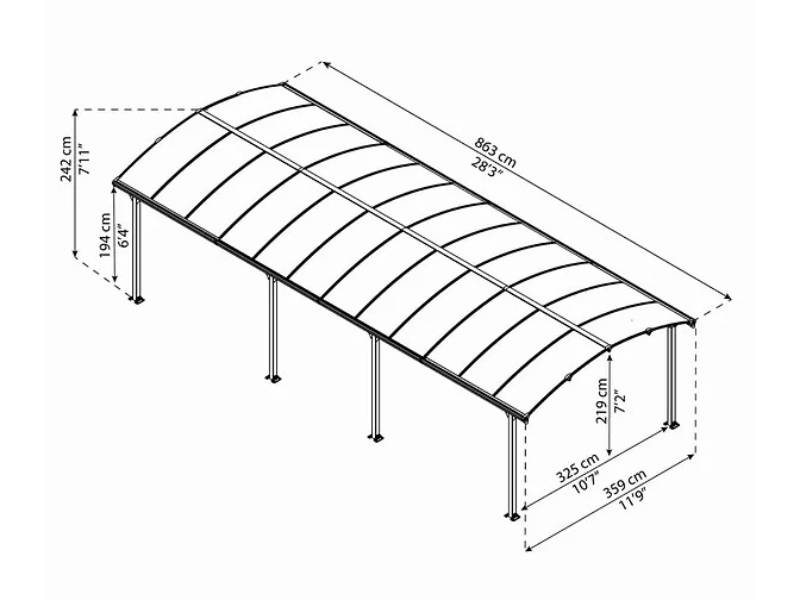Carport aluminium toit polycarbonate Arcadia : 2 voiture 30,8 M2 - Image 3