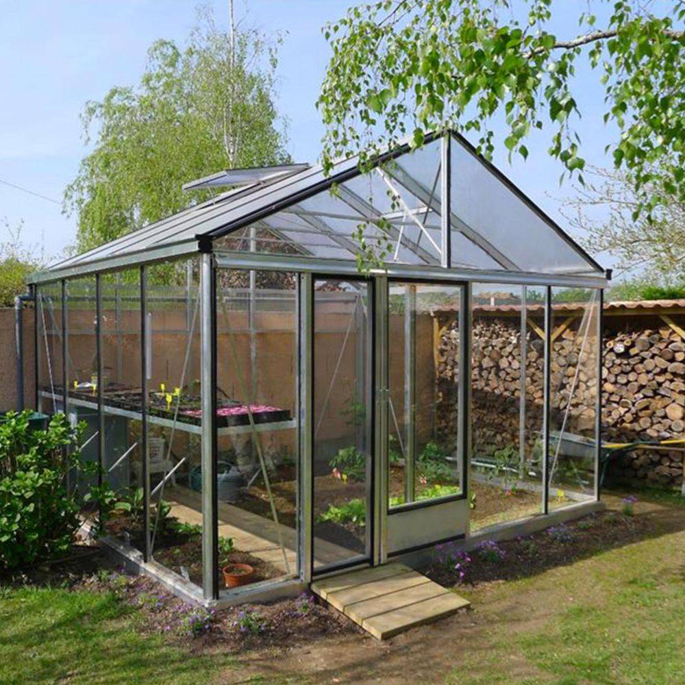 LAMS - Serre de jardin verre trempé aluminium brut 17,4 m² Supra avec embase - Lams