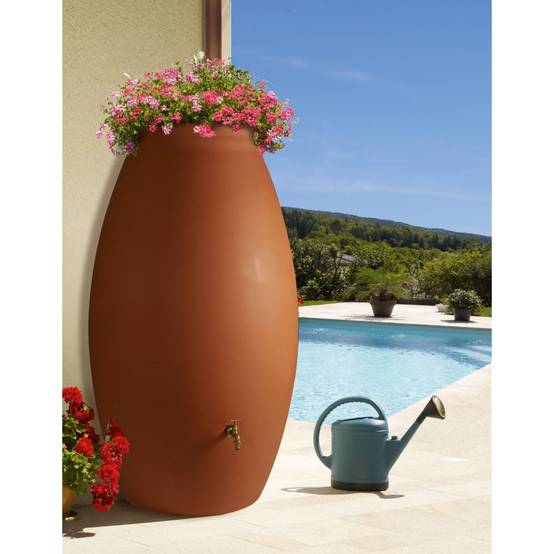 Belli - Récupérateur d'eau de pluie 1000L + robinet, socle, collecteur Jarre PE coloris terre cuite - BELLI - Image 2