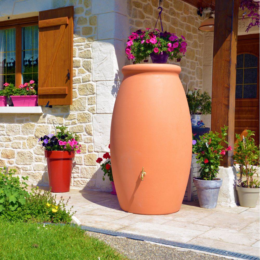 Belli - Récupérateur d'eau de pluie 1000L + robinet, socle, collecteur Jarre PE coloris terre cuite - BELLI
