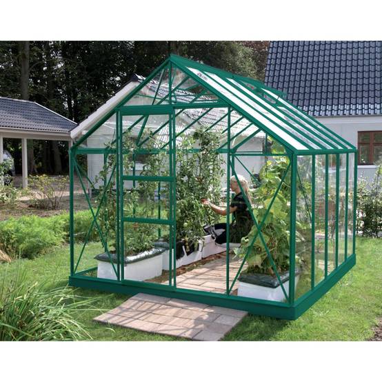 LAMS - Serre de jardin verre trempé aluminium vert 8,1 m² Carvi avec embase - Lams - Image 1