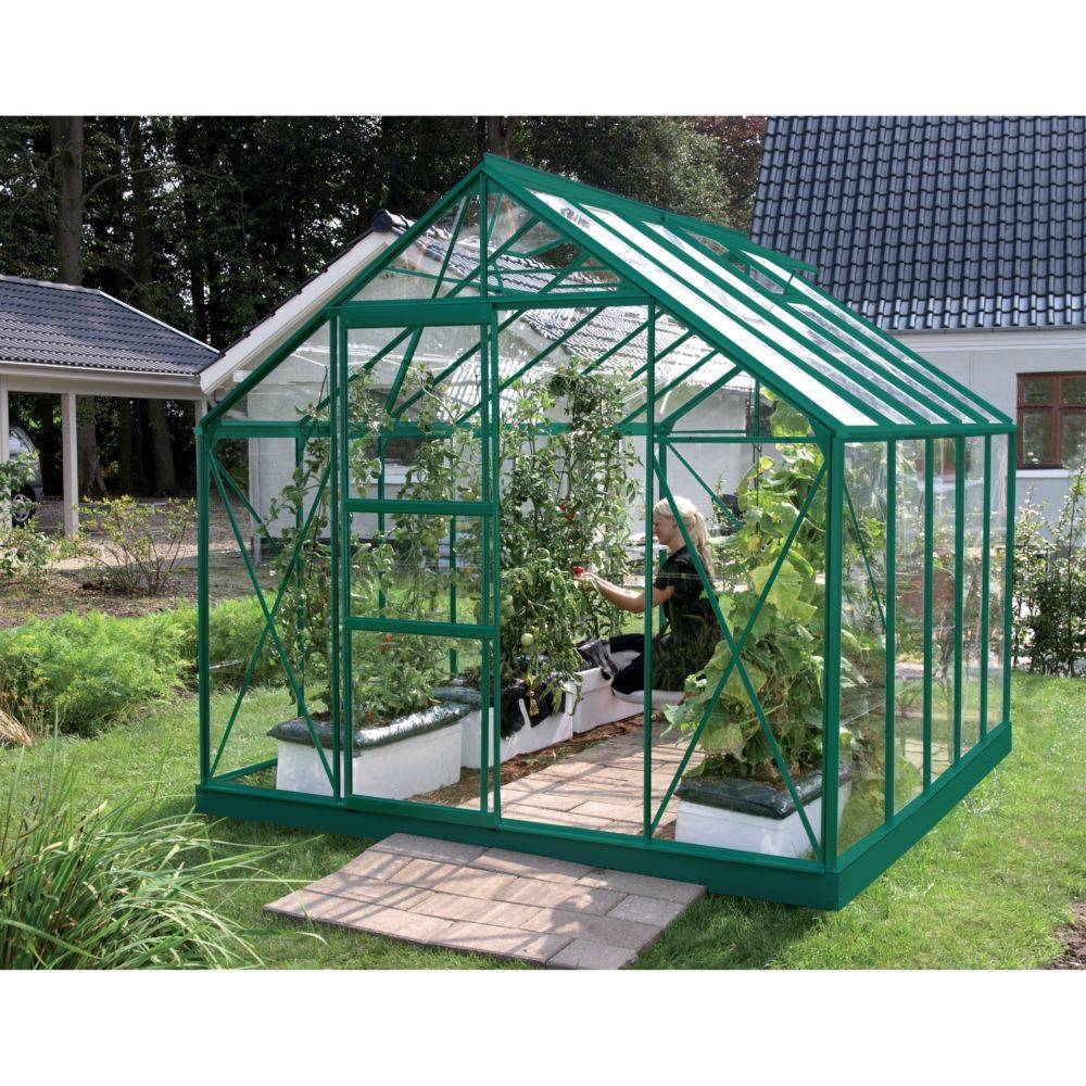 LAMS - Serre de jardin verre trempé aluminium vert 8,1 m² Carvi avec embase - Lams - Image 1