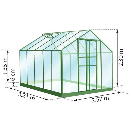 LAMS - Serre de jardin verre trempé aluminium vert 8,1 m² Carvi avec embase - Lams - Image 5