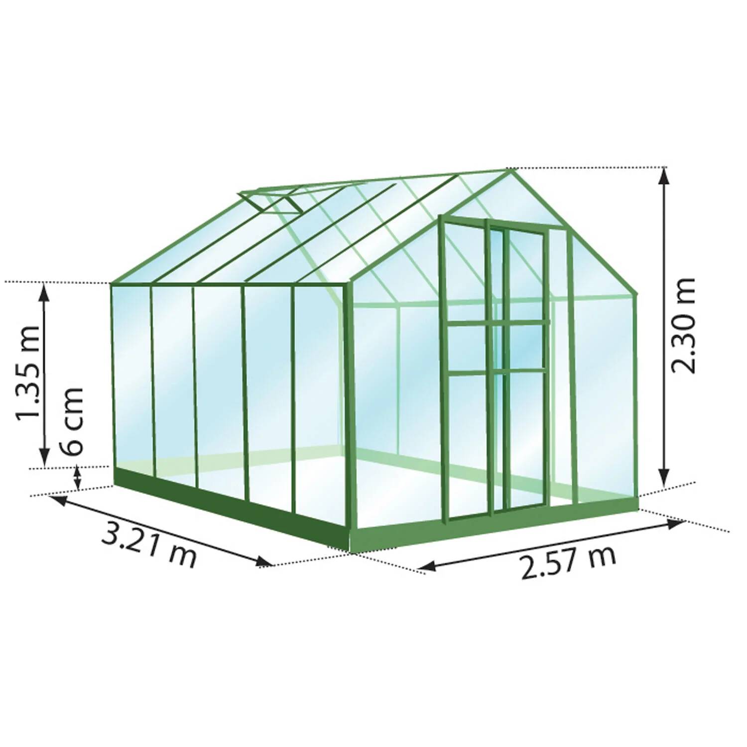 LAMS - Serre de jardin verre trempé aluminium vert 8,1 m² Carvi avec embase - Lams - Image 5