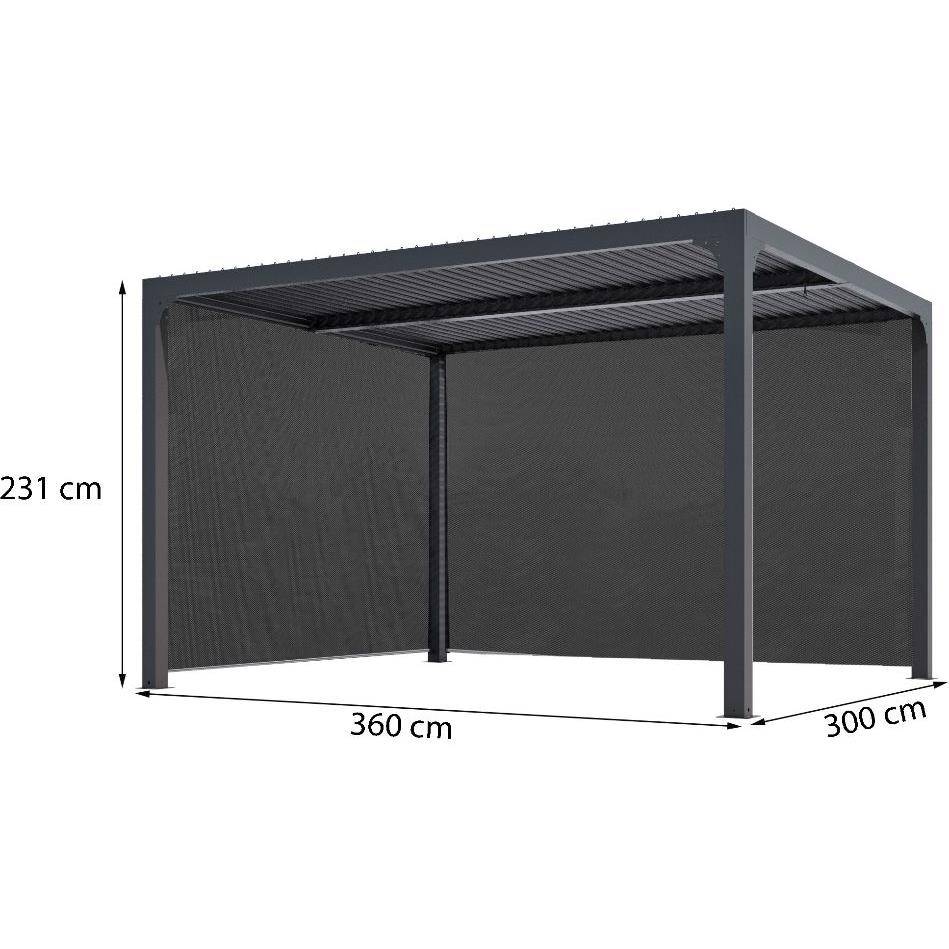 Pergola autoportante bioclim. Alu. avec  2 rideaux 10,80 m2