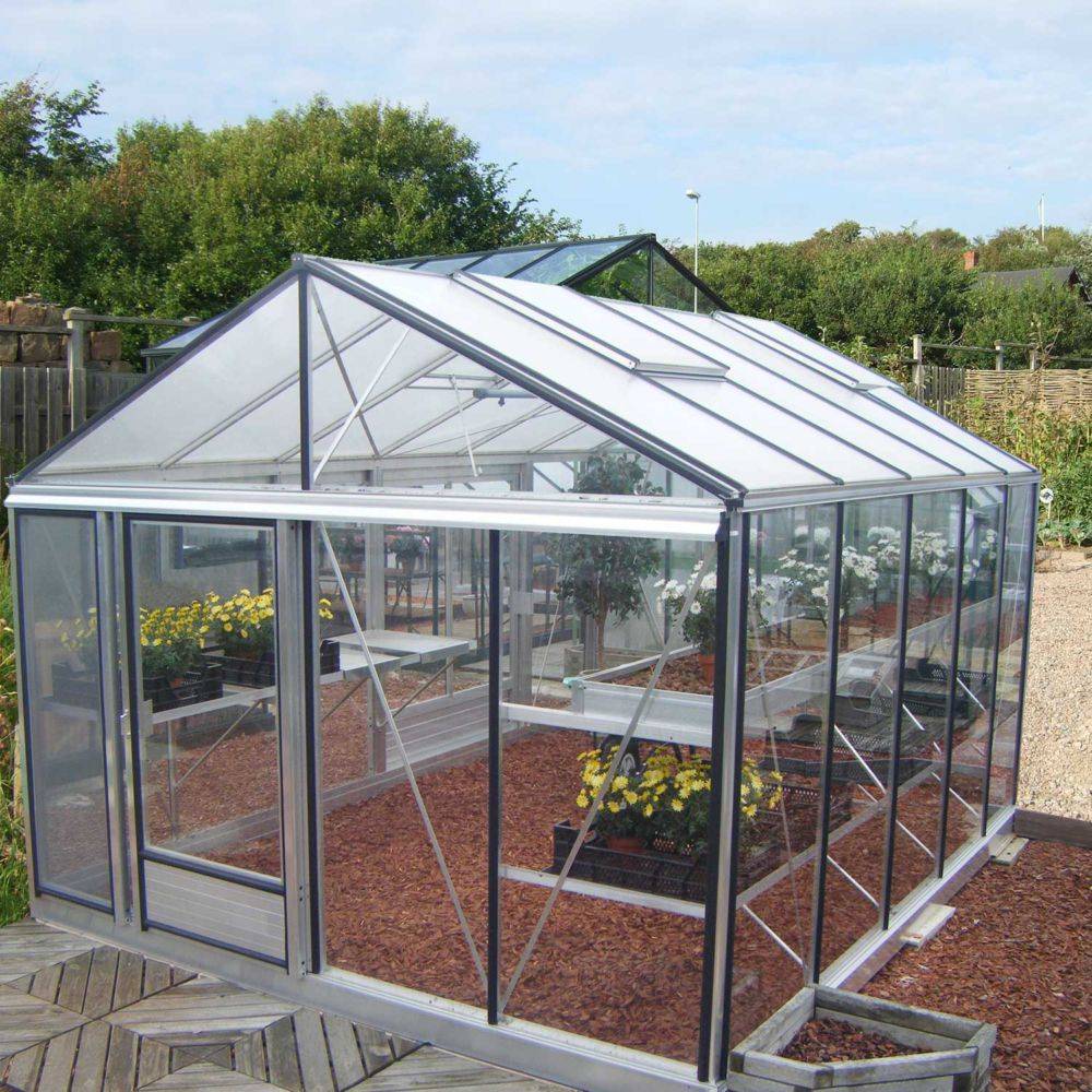 LAMS - Serre de jardin verre trempé aluminium brut 11,75 m² Luxia avec embase - Lams