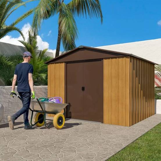 Abri de Jardin Métal Aspect Bois Marron L. 303 cm l. 197 cm H. 212 cm – YARDMASTER - Image 8