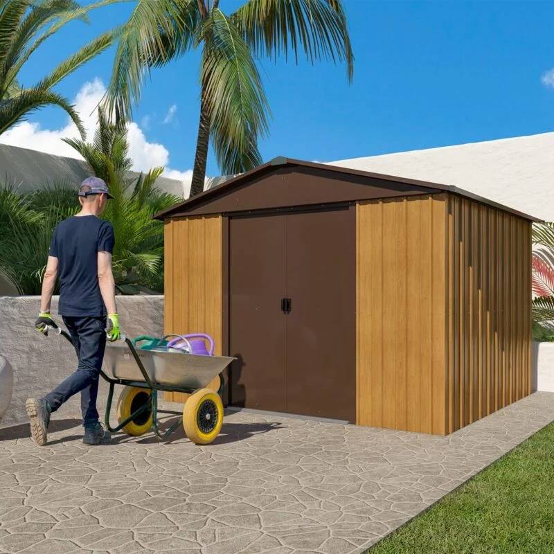 Abri de Jardin Métal Aspect Bois Marron L. 303 cm l. 197 cm H. 212 cm – YARDMASTER - Image 8