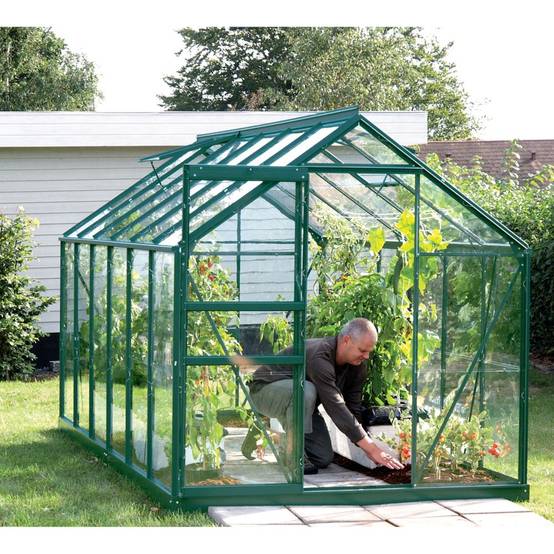 LAMS - Serre de jardin verre trempé aluminium vert 7,3 m² Allium avec embase - Lams - Image 1
