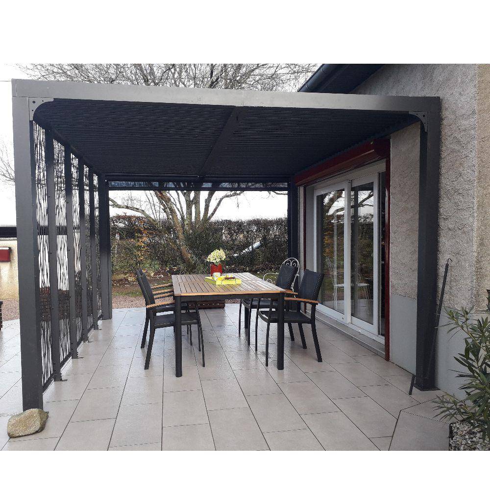 Pergola autoportante bioclima. Alu. Panneaux et Rideau 10,80m2