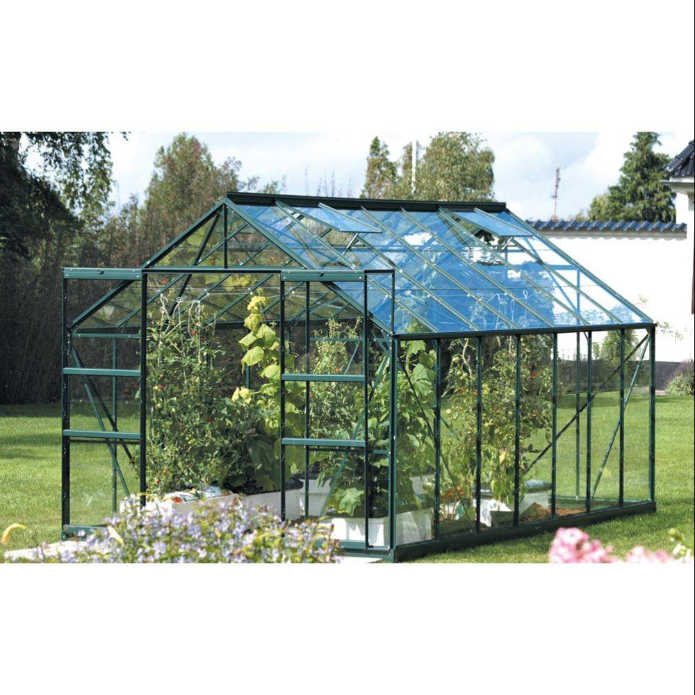 LAMS - Serre de jardin verre trempé aluminium vert 9,7 m² Laurus avec embase - Lams - Image 4