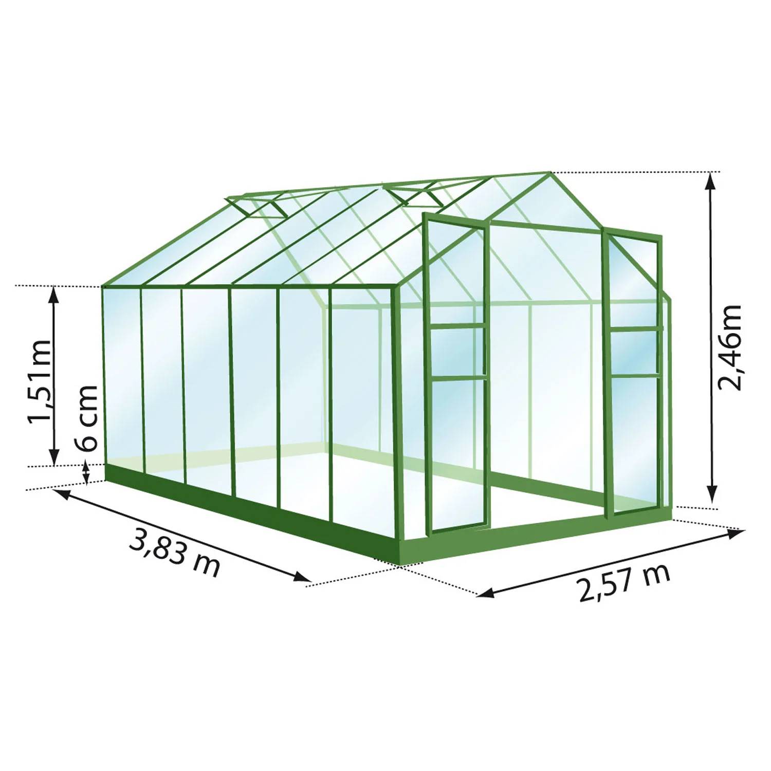 LAMS - Serre de jardin verre trempé aluminium vert 9,7 m² Laurus avec embase - Lams - Image 5