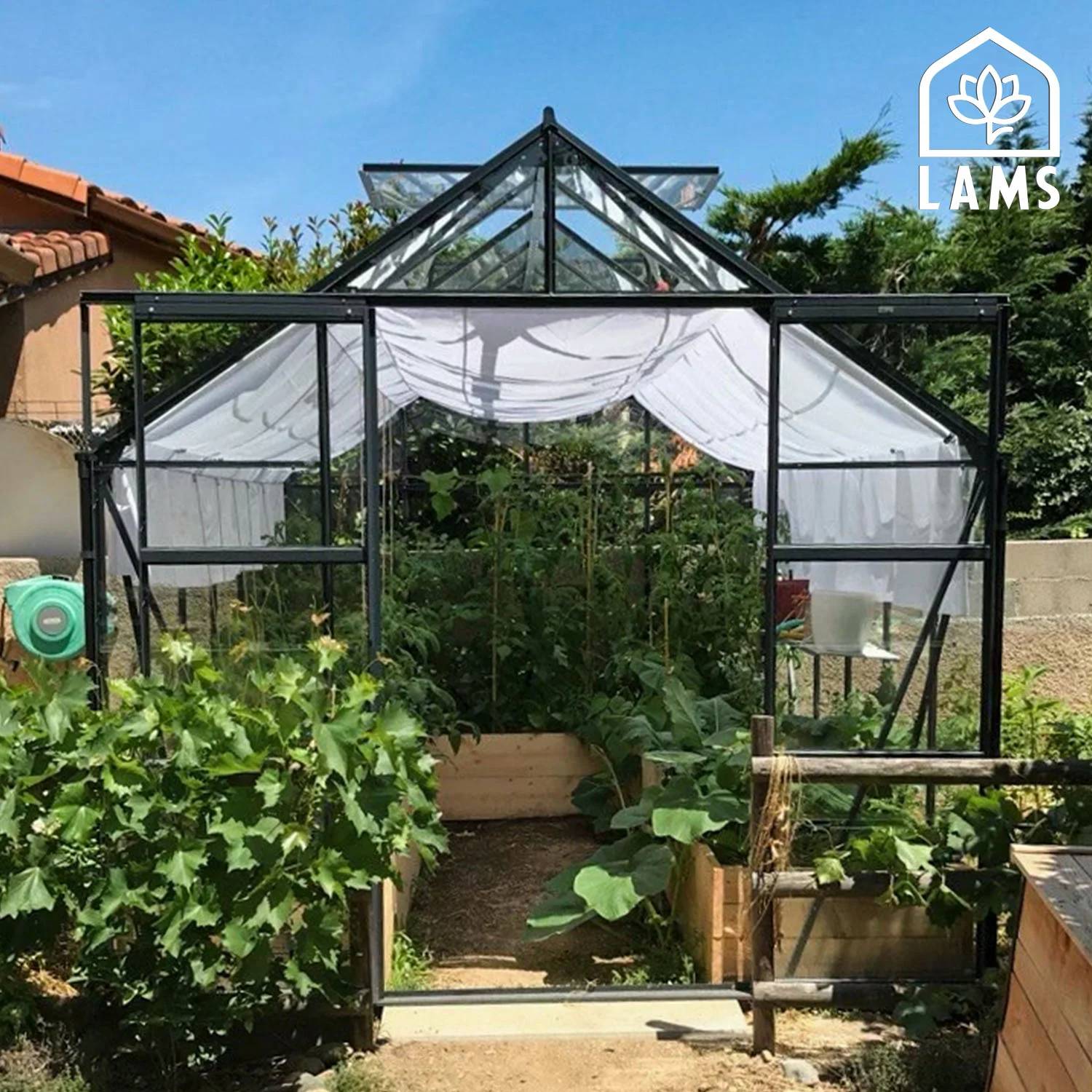 LAMS - Serre de jardin verre trempé aluminium vert 9,7 m² Laurus avec embase - Lams - Image 6