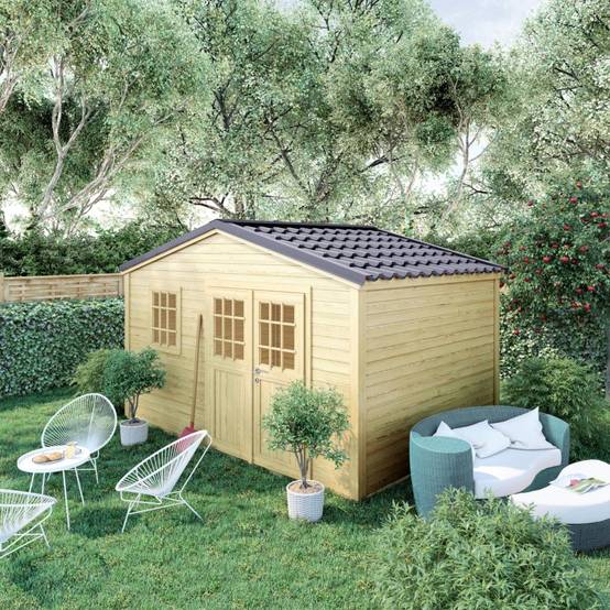 Cerland - Abri de jardin Shelty bois épicéa naturel 10,9m² toit double pente - MADEIRA - Image 6