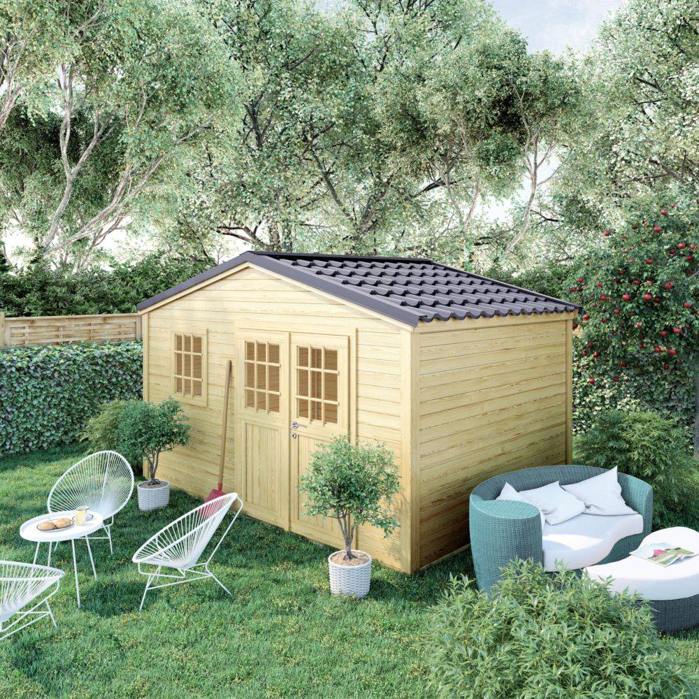 Cerland - Abri de jardin Shelty bois épicéa naturel 10,9m² toit double pente - MADEIRA - Image 6