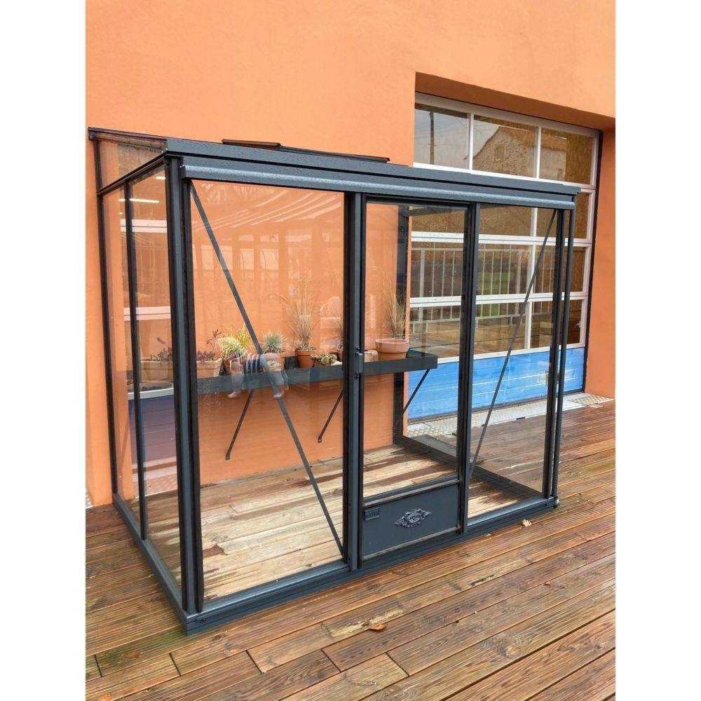 LAMS - Serre de jardin adossée verre trempé aluminium anthracite 3,7 m² Luxia avec embase - Lams - Image 2