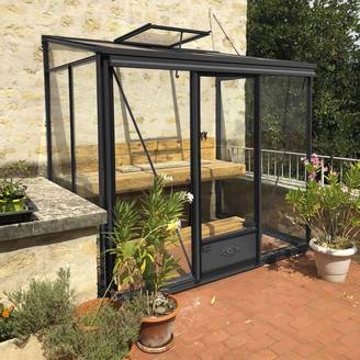 LAMS - Serre de jardin adossée verre trempé aluminium anthracite 3,7 m² Luxia avec embase - Lams