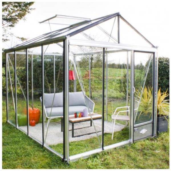 LAMS - Serre de jardin verre trempé aluminium brut 7,3 m² Luxia avec embase - Lams