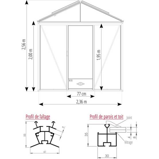 LAMS - Serre de jardin verre trempé aluminium brut 7,3 m² Luxia avec embase - Lams - Image 5