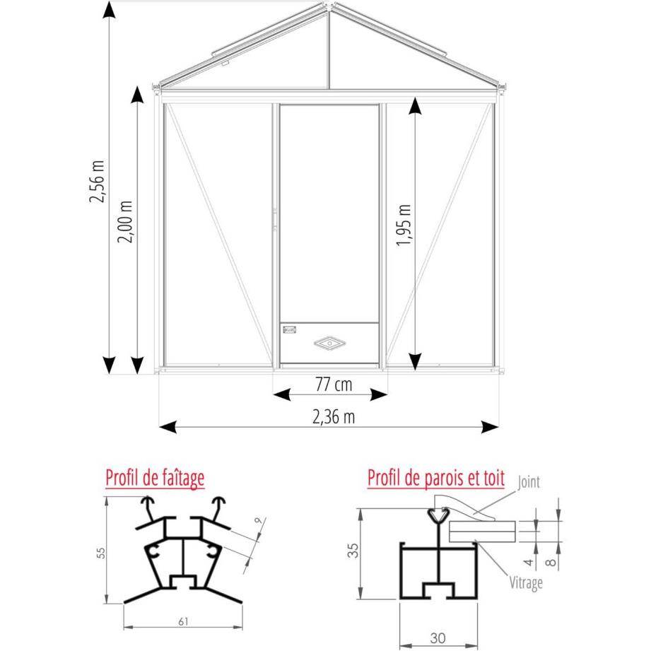 LAMS - Serre de jardin verre trempé aluminium brut 7,3 m² Luxia avec embase - Lams - Image 5