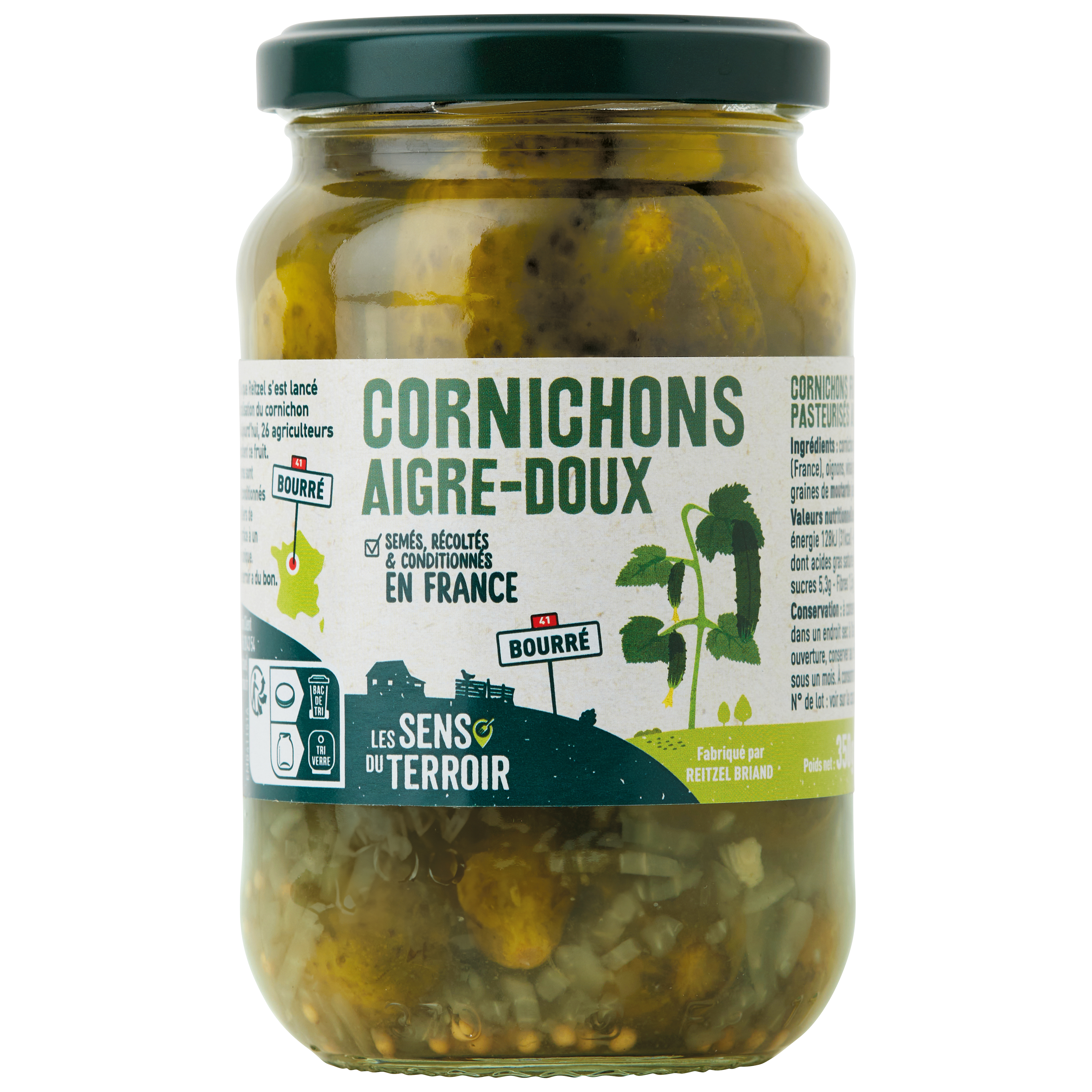 Les Sens du Terroir - Cornichons aigre doux 185 g égoutté- Les Sens du Terroir