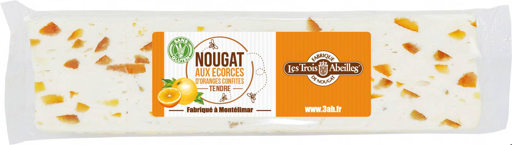 Les Trois Abeilles - Barre de nougat tendre aux écorces d’oranges confites 100 g - Les 3 Abeilles - Image 1