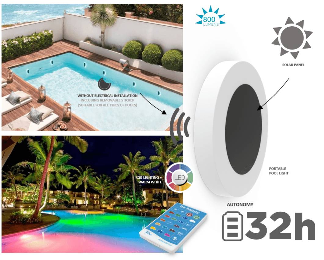 Lampe de piscine solaire IP68 RGB+blanc Papaya30 – NEWGARDEN - Image 1