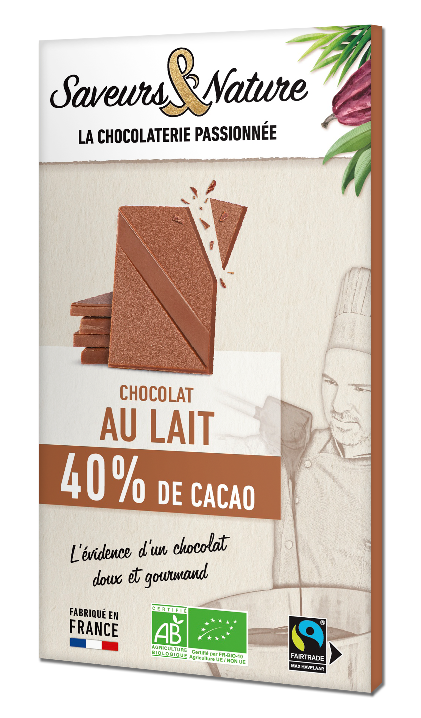 Saveurs et Nature - Tablette de chocolat au lait 40% de cacao 80 g - Saveurs et Nature