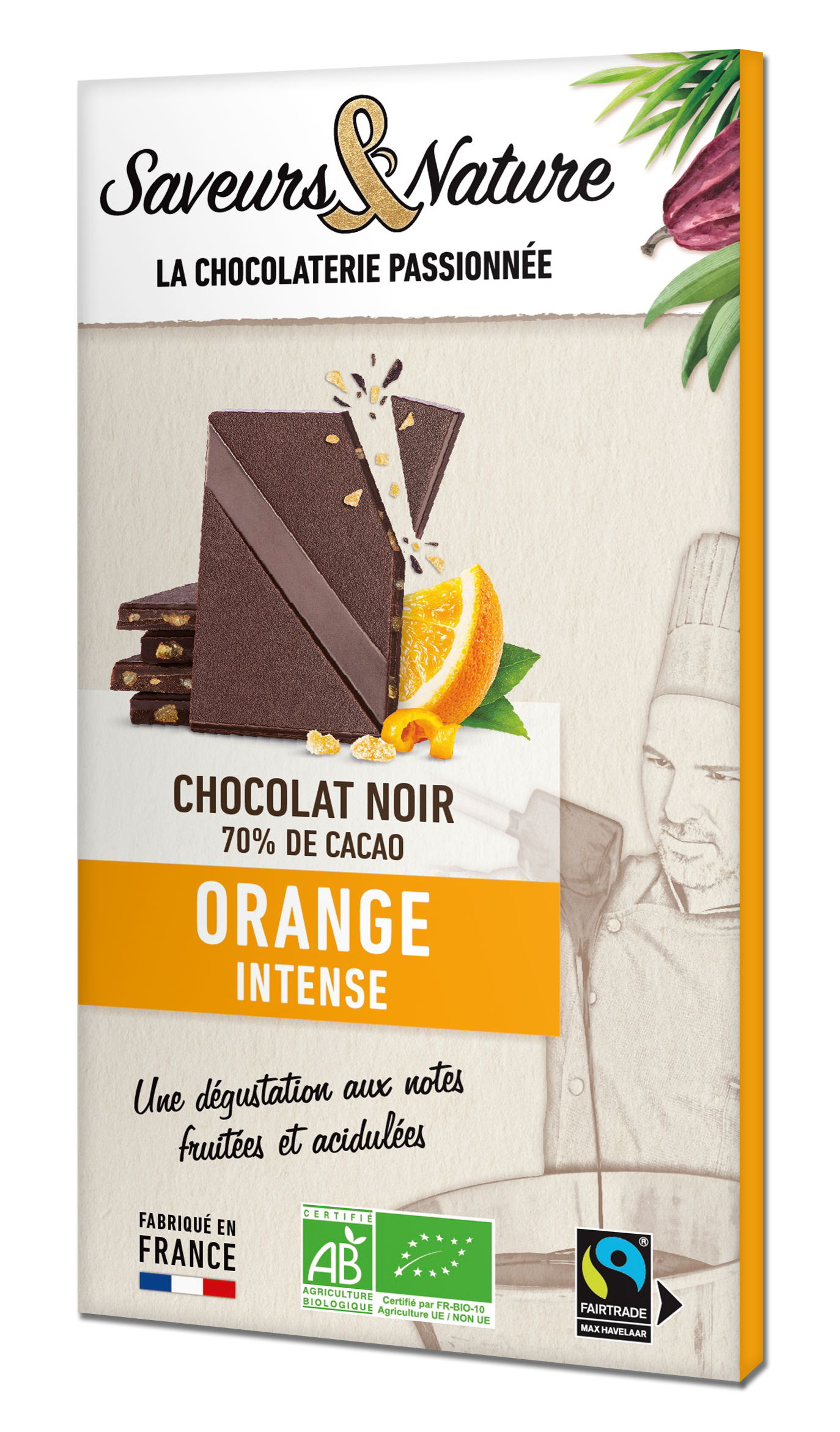 Saveurs et Nature - Tablette de chocolat noir orange 80 g - Saveurs et Nature