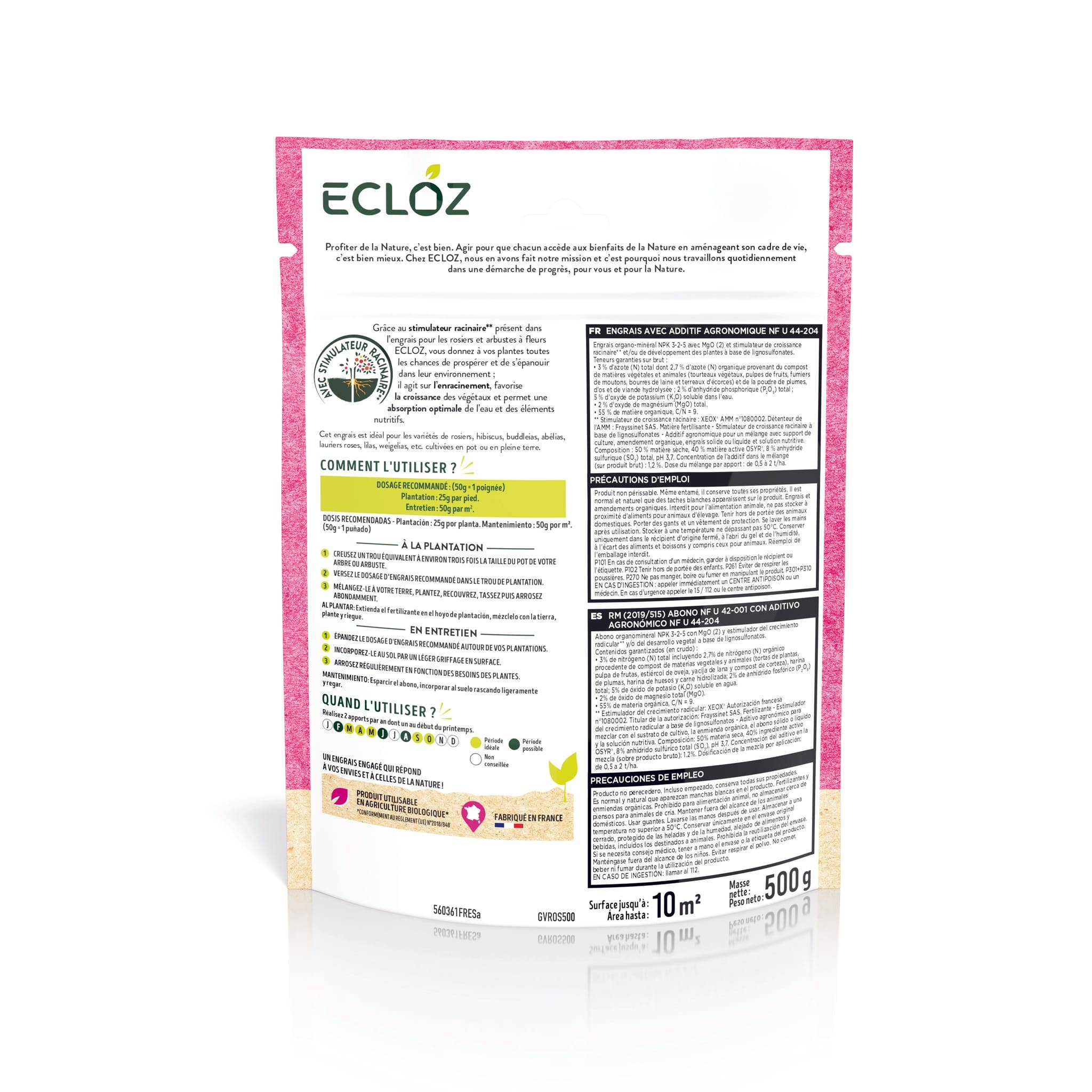 Ecloz - Engrais Rosiers & Arbustes à fleurs Doypack 500g - ECLOZ - Image 2