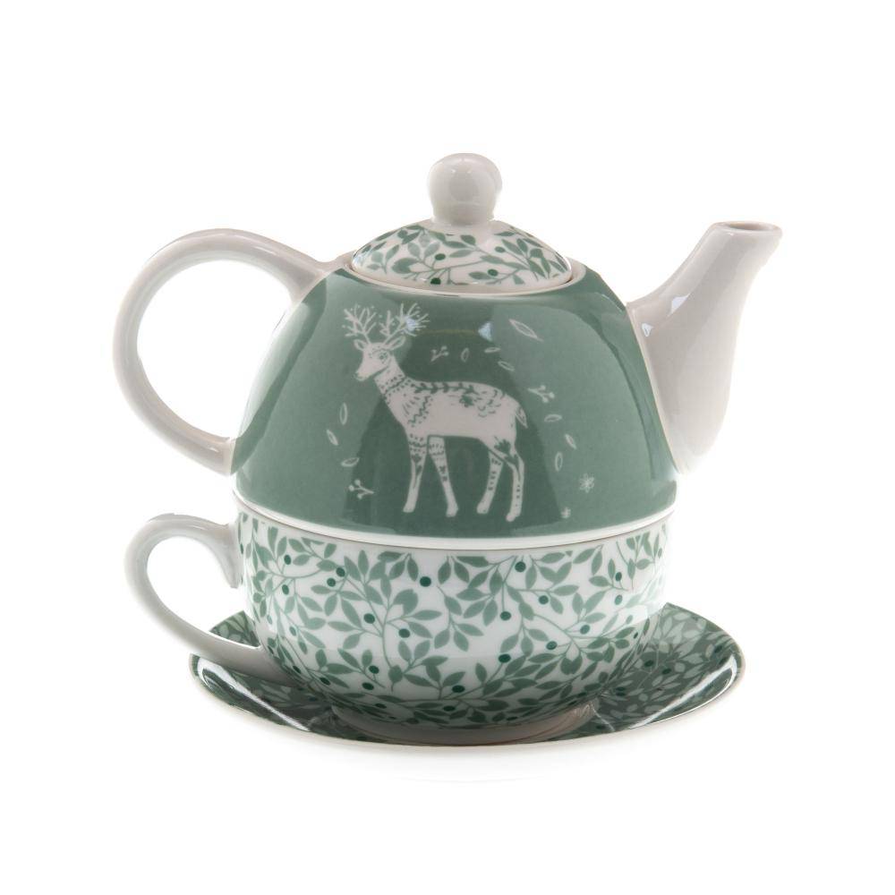 Coffret tea for one en céramique vert L.14 cm l.16 cm H.16 cm - Amadeus - Image 1